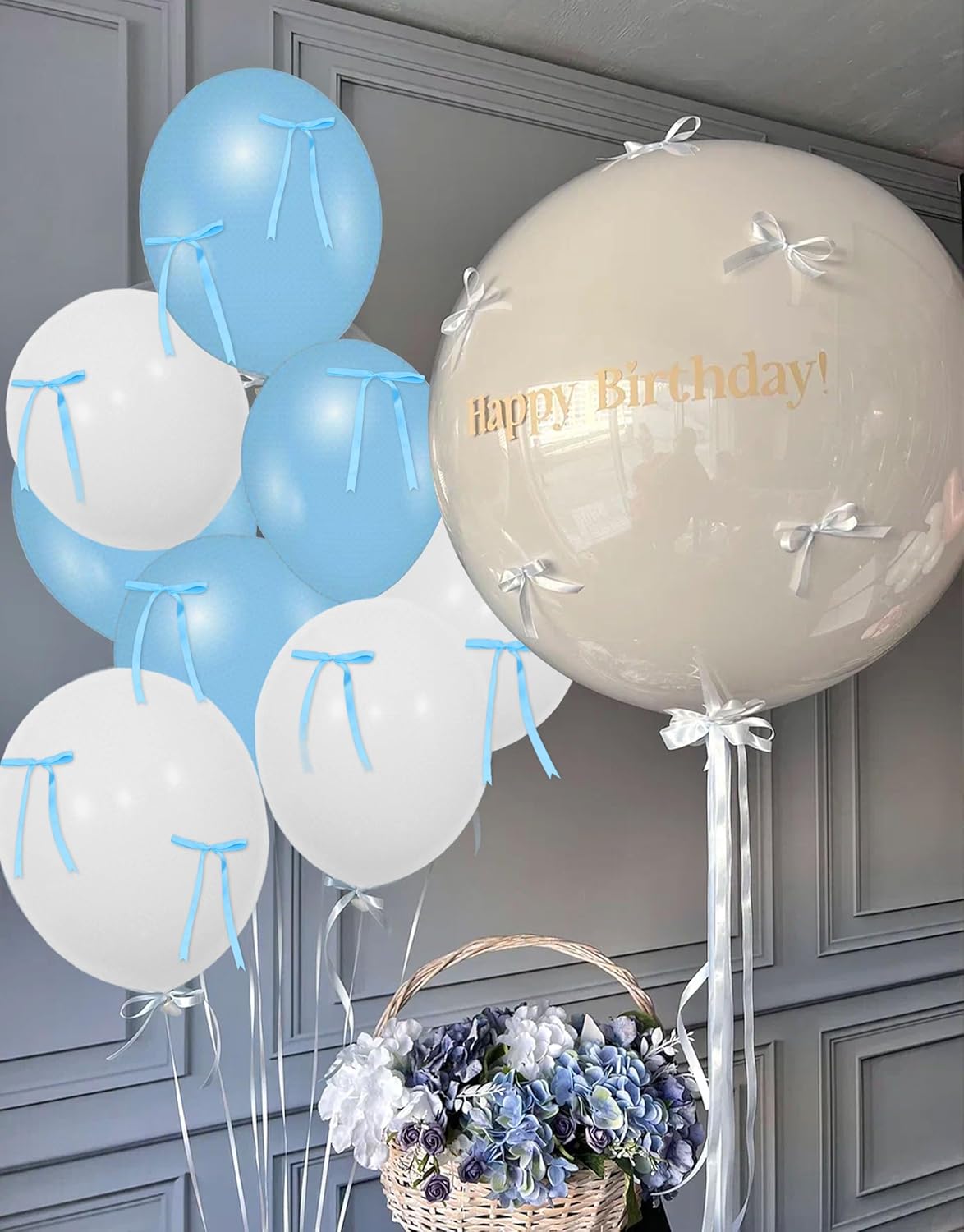 Globos con lazo azul blanco globos con lazo para cumpleaños